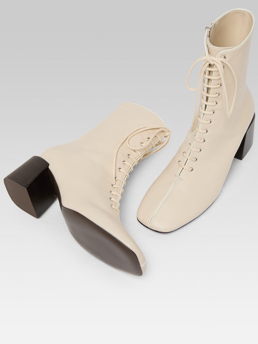 Vivi - Bottines à lacets cuir ivoire - Image numéro 5