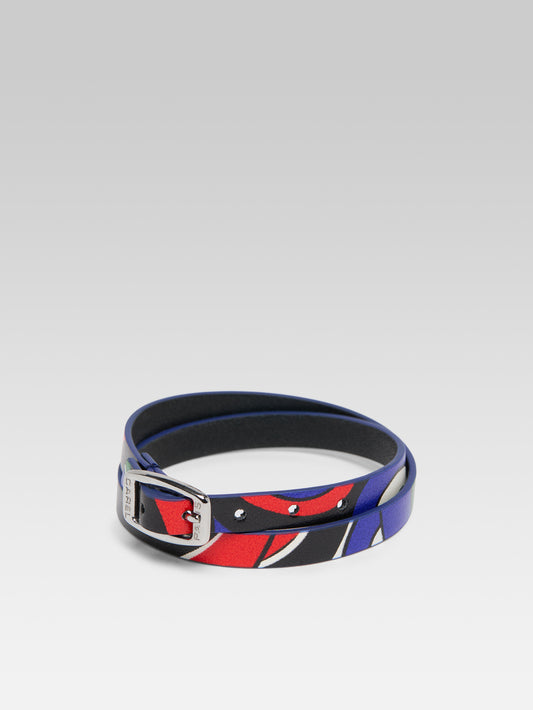Bracelet - Cuir imprimé upcyclé multicolore
