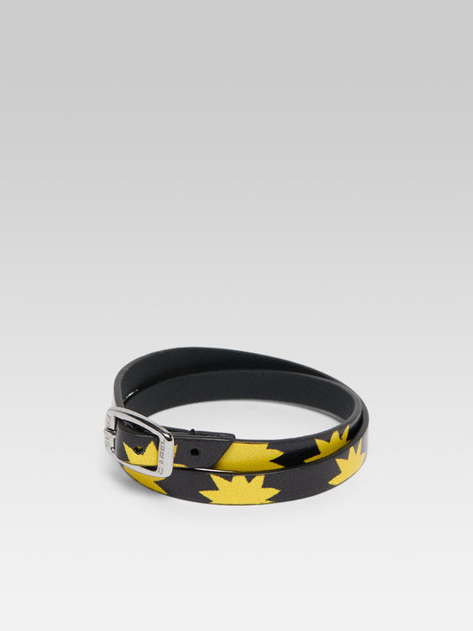 Bracelet - Cuir noir upcyclé et étoiles jaunes