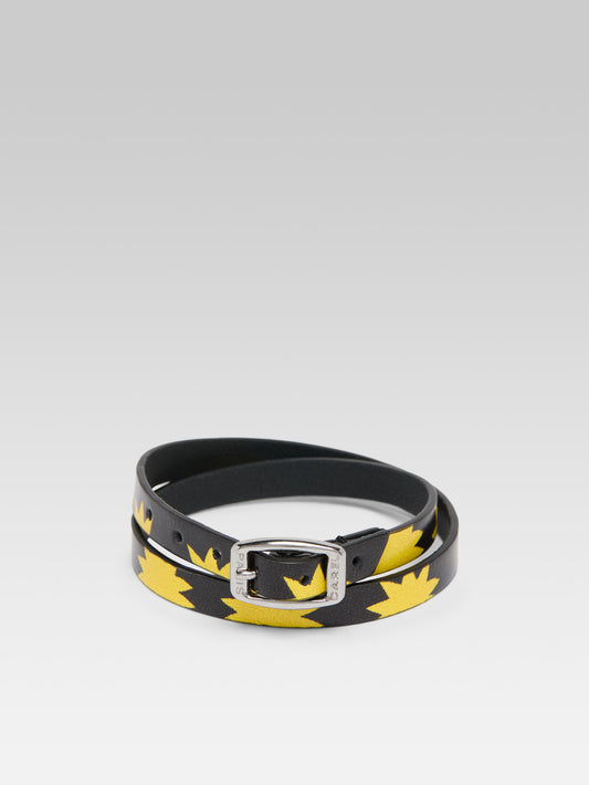 Bracelet - Cuir noir upcyclé et étoiles jaunes - Image numéro 2