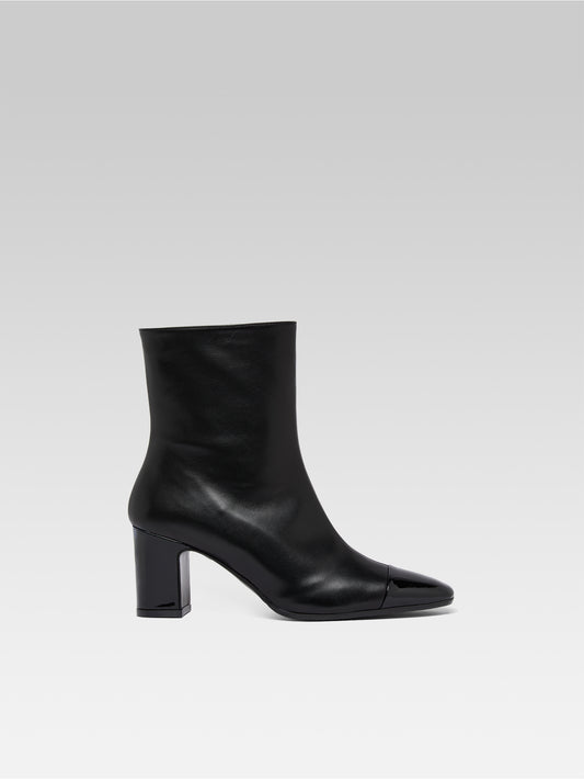 Sofia - Black leather and patent leather ankle boots