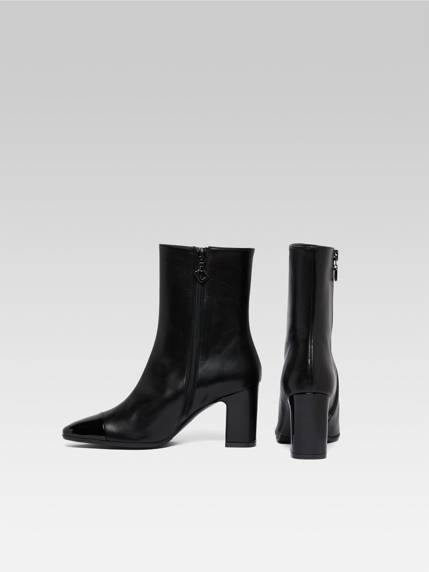 Sofia - Black leather and patent leather ankle boots