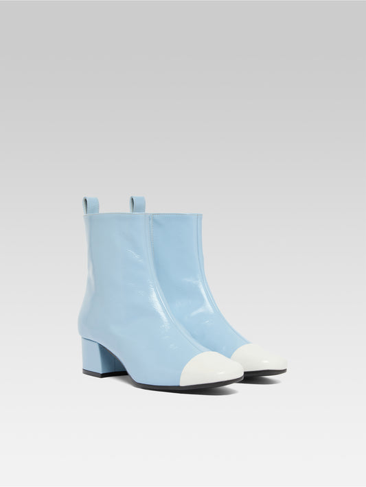 Estime - Bottines cuir verni bleu ciel et ivoire - Image numéro 2