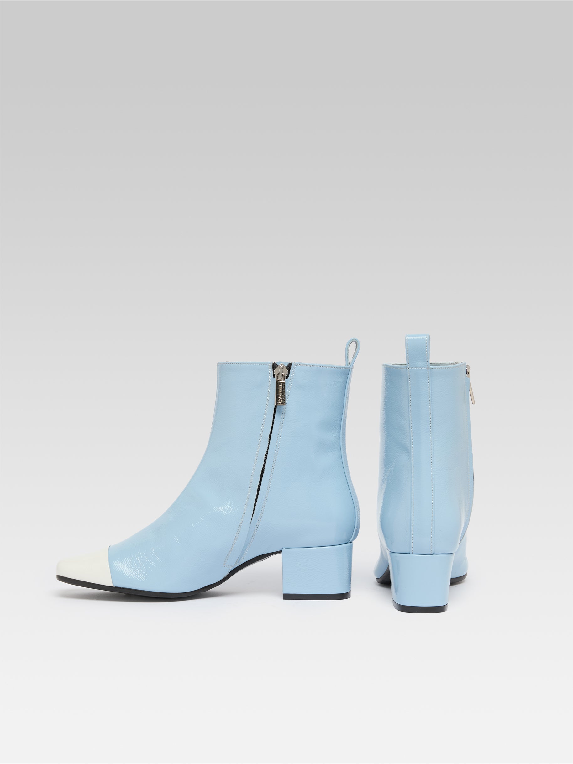 Estime - Bottines cuir verni bleu ciel et ivoire - Image numéro 4