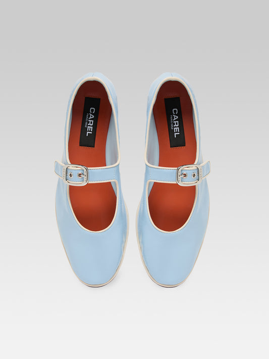 Iris - Sky blue and ivory leather Mary Jane ballet flats - Image number 4