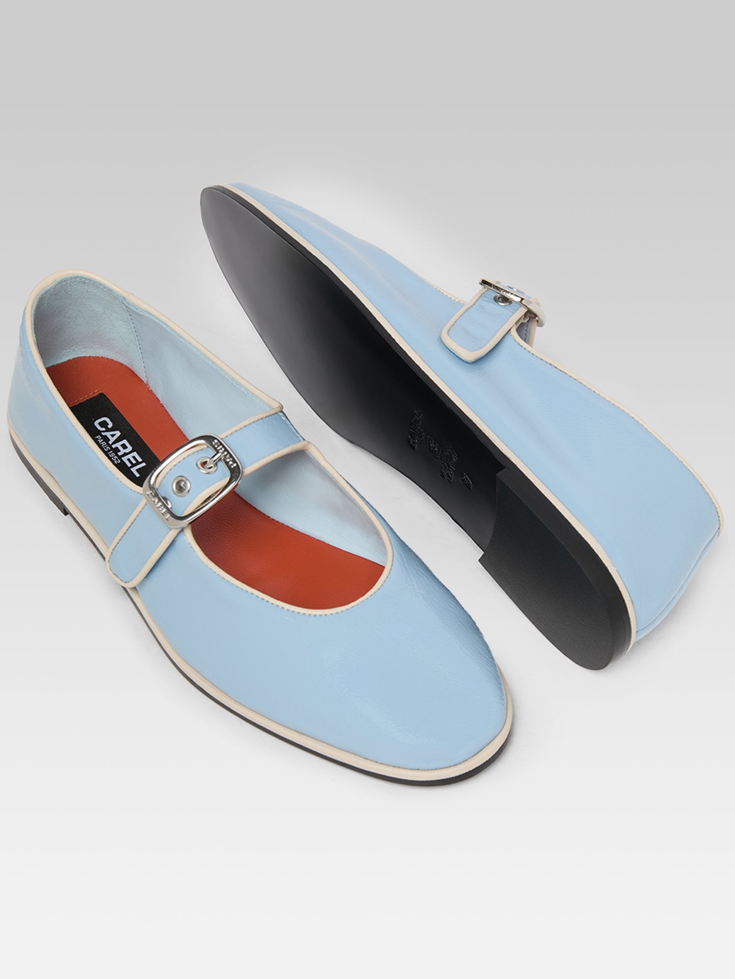 Iris - Ballerines babies cuir bleu ciel et ivoire