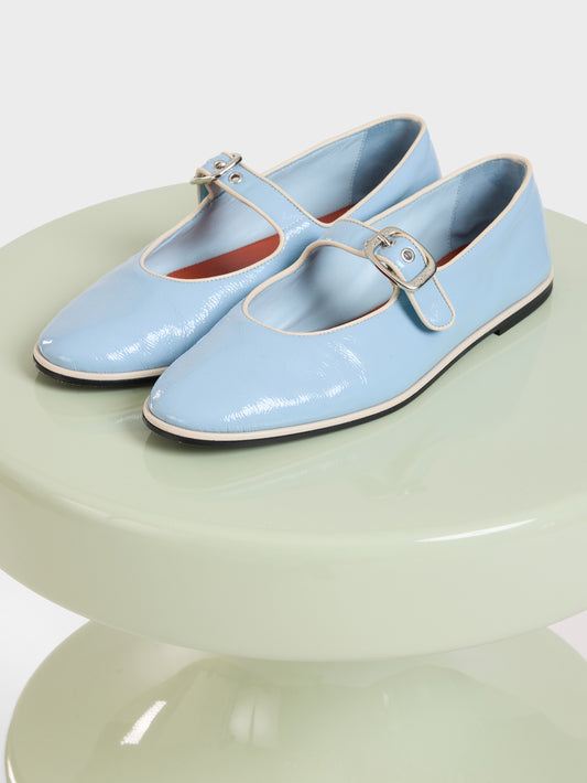 Iris - Ballerines babies cuir naplack bleu ciel et cuir ivoire