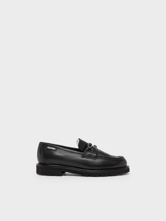 Giovanna - Black Leather Shearling-Lined Loafers - Image number 1