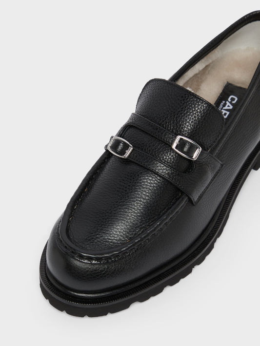 Giovanna - Black Leather Shearling-Lined Loafers - Image number 3