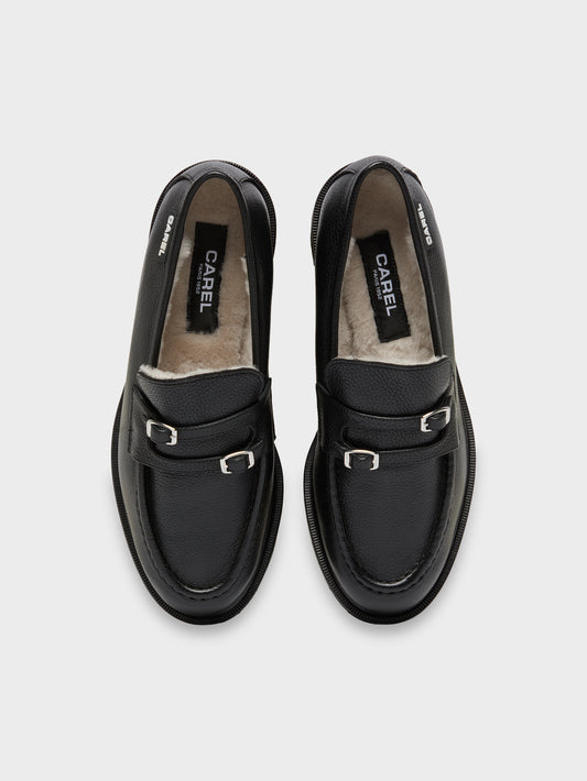 Giovanna - Black Leather Shearling-Lined Loafers - Image number 4
