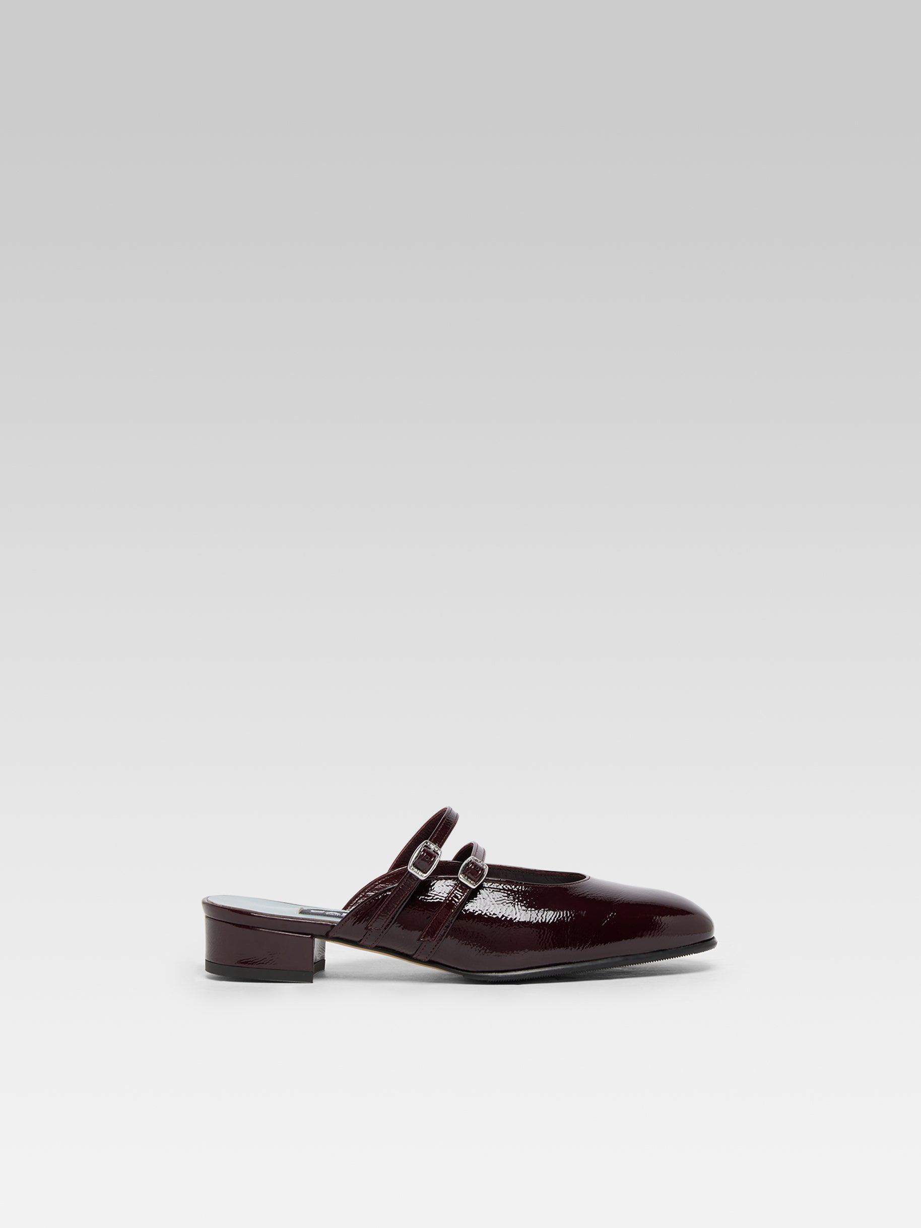 Pomme - Mules à brides cuir verni aubergine