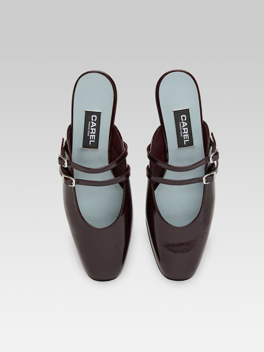 Pomme - Mules à brides cuir verni aubergine - Image numéro 3