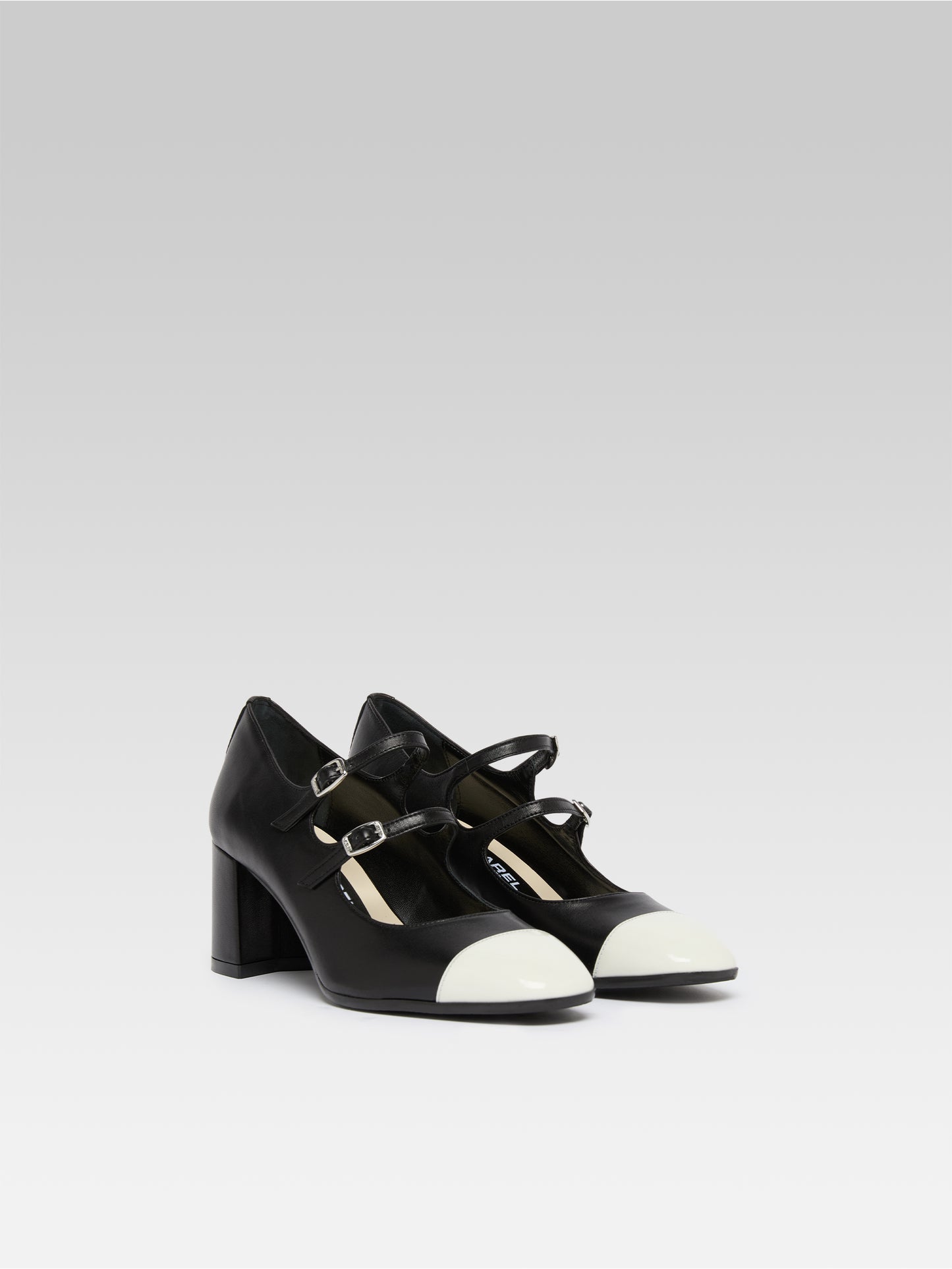 Cherry - Escarpins babies cuir noir et cuir verni ivoire