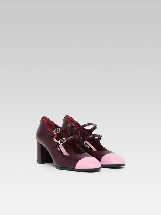 Cherry - Escarpins babies cuir bordeaux et rose - Image numéro 2