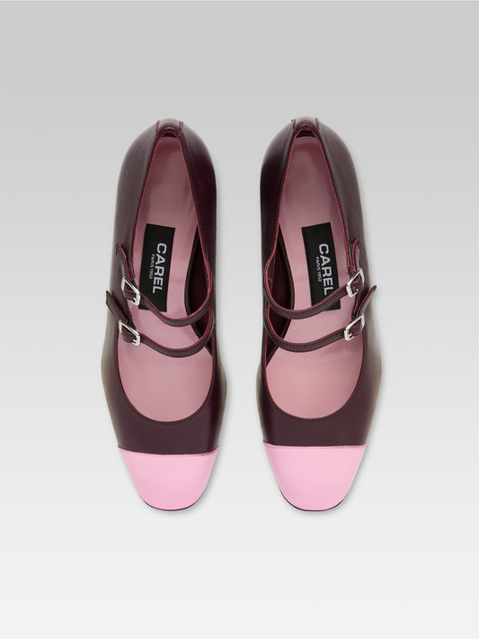 Cherry - Escarpins babies cuir bordeaux et rose - Image numéro 4