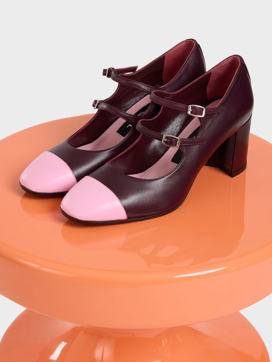 Cherry - Escarpins babies cuir bordeaux et rose - Image numéro 8