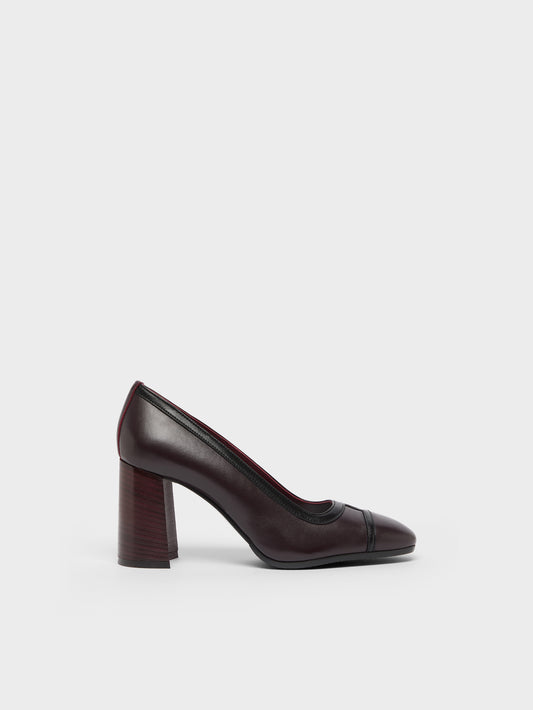 Lise - Burgundy and black leather pumps - Image number 1