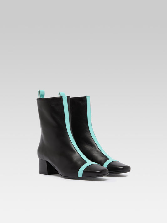 Audrey - Bottines cuir noir et cuir verni turquoise - Image numéro 2