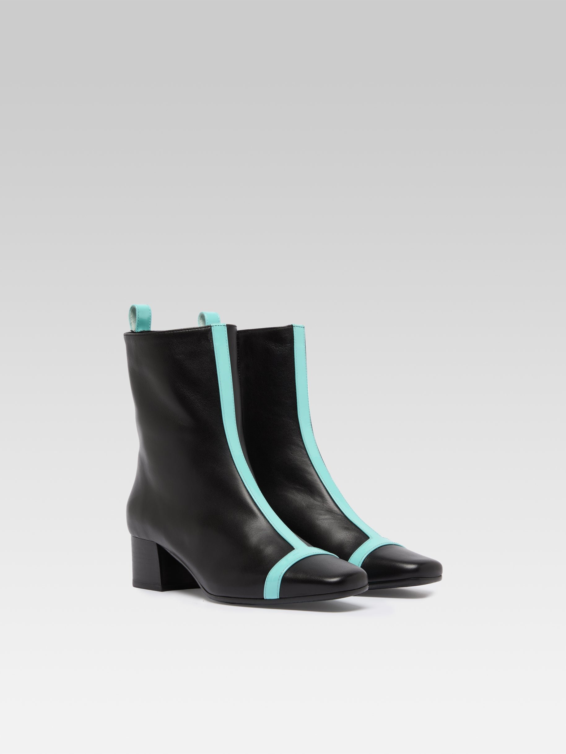 Audrey -  Bottines cuir noir et cuir verni turquoise - Image numéro 2