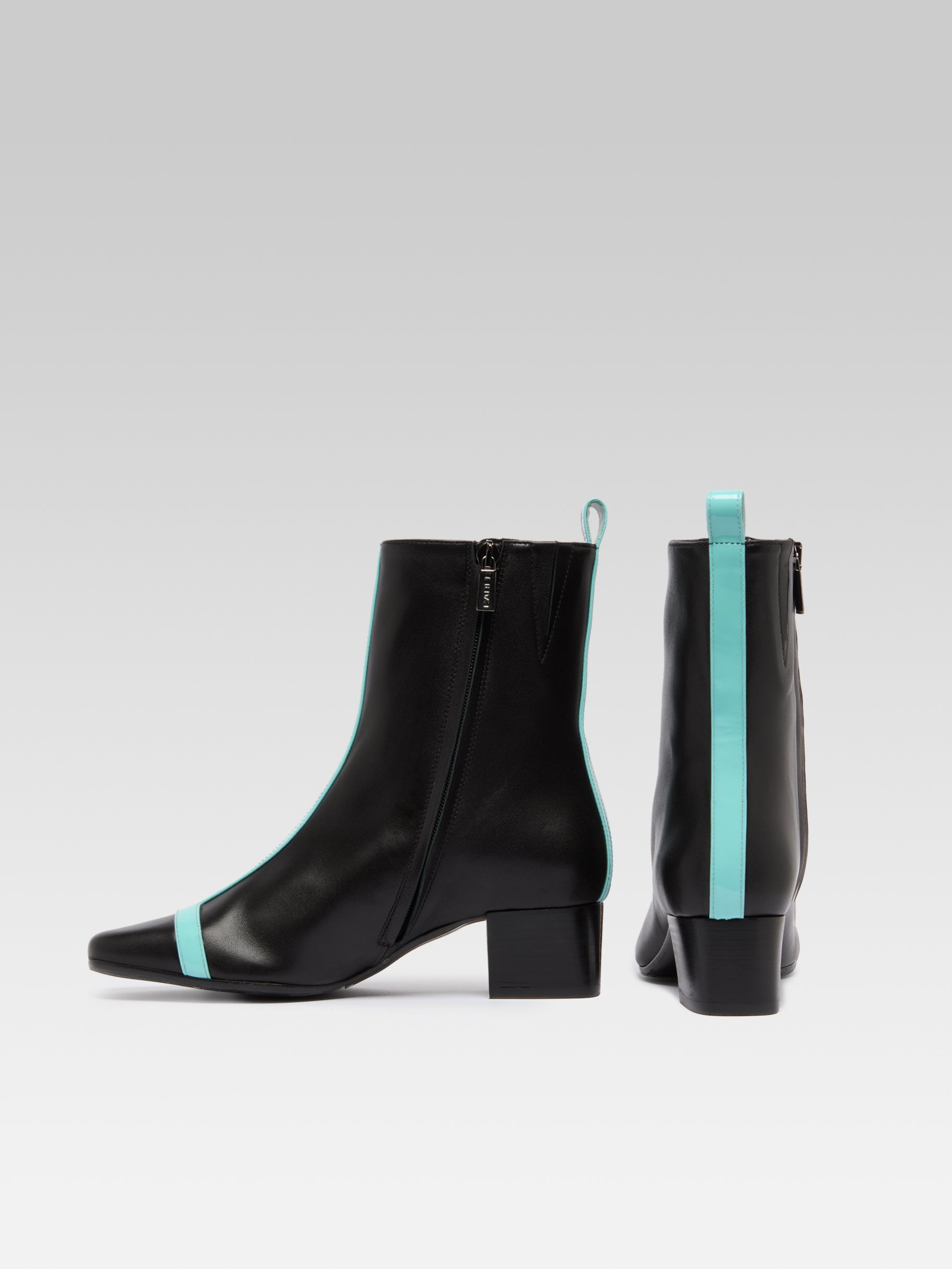 Audrey -  Bottines cuir noir et cuir verni turquoise - Image numéro 4