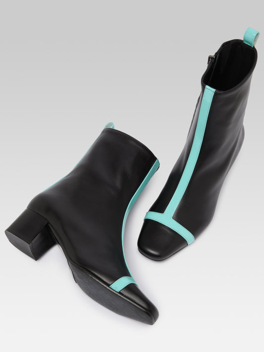 Audrey - Bottines cuir noir et cuir verni turquoise - Image numéro 3