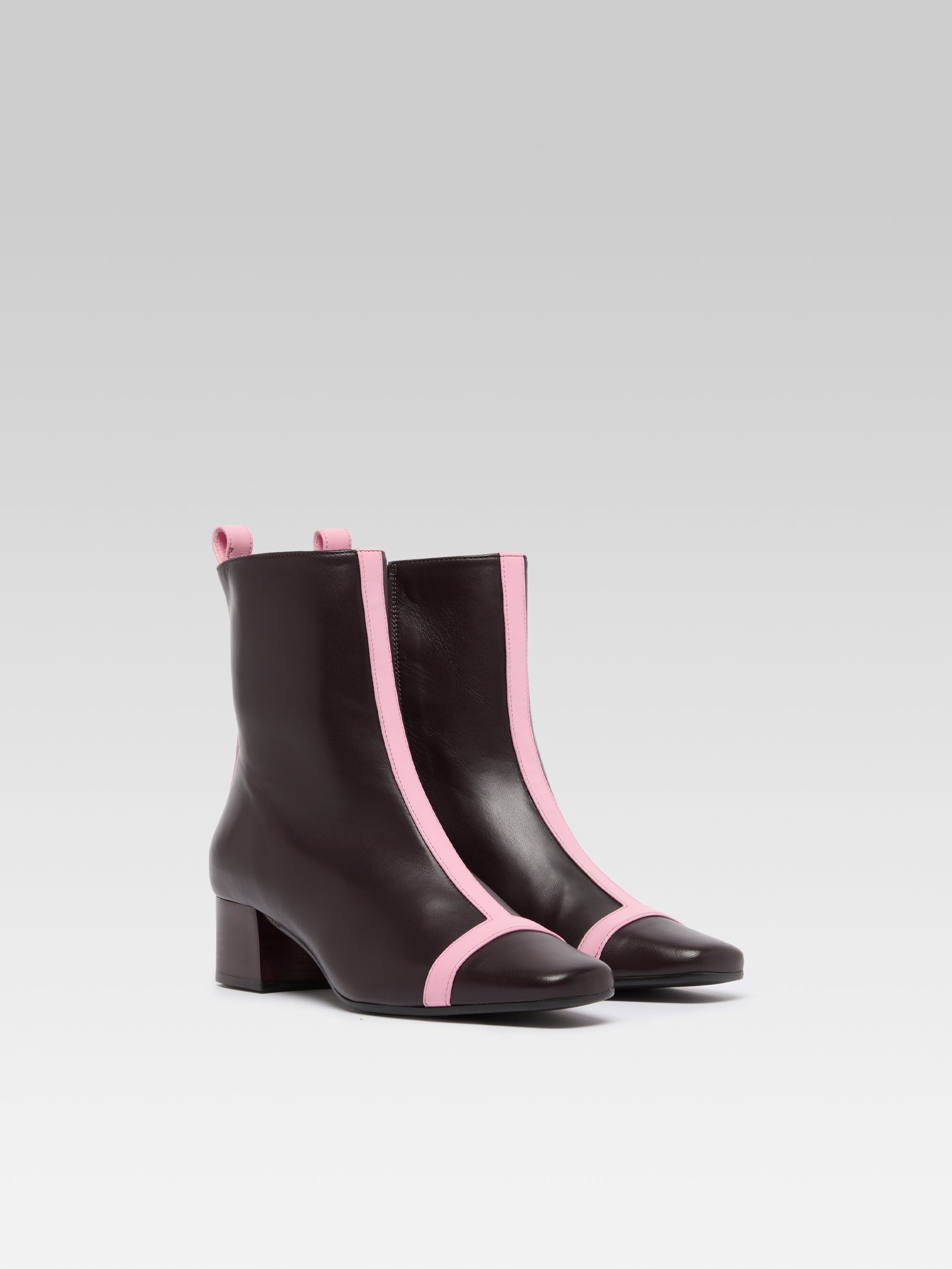 Audrey - Burgundy and pink leather ankle boots - Image number 2