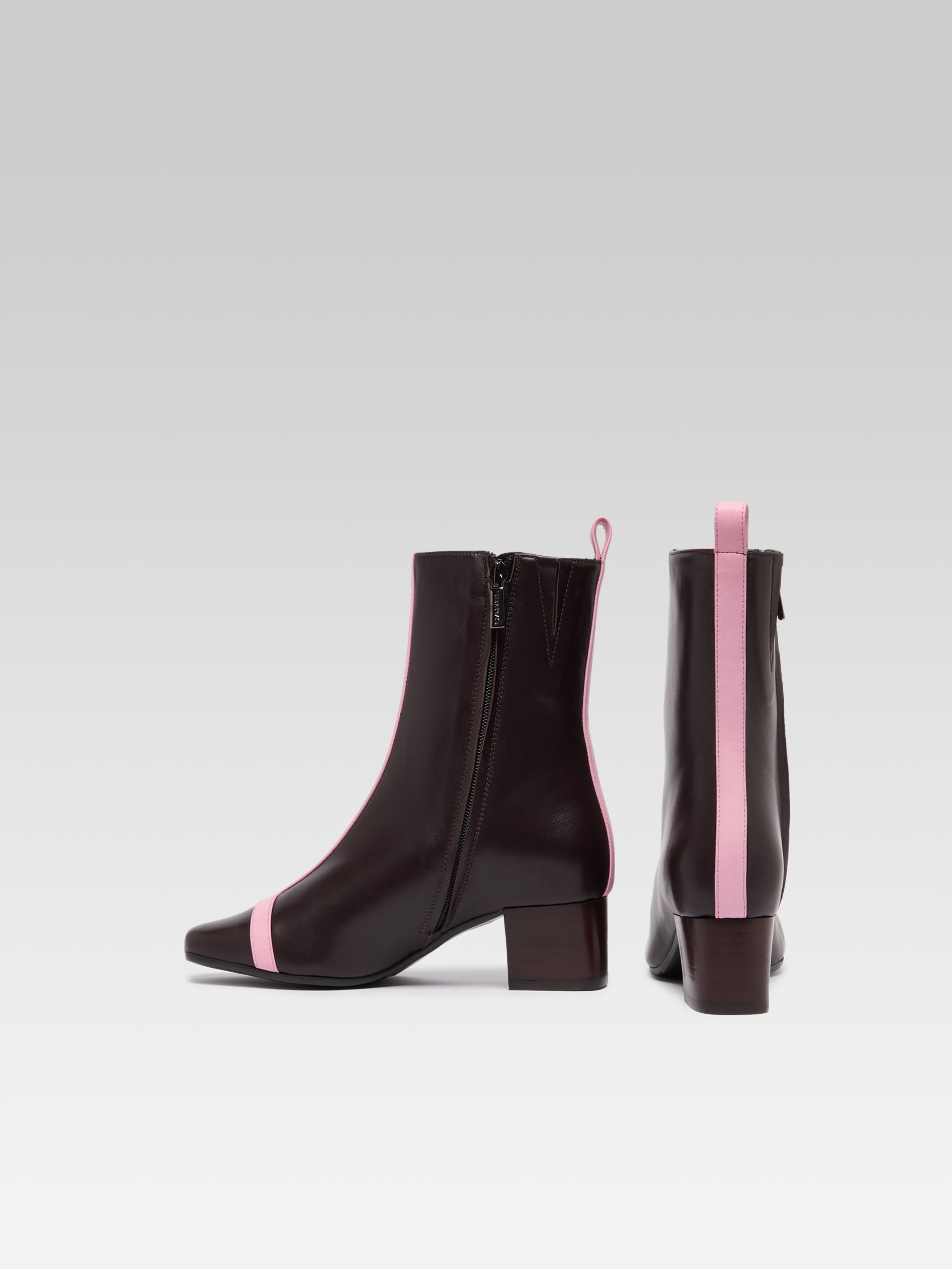 Audrey - Burgundy and pink leather ankle boots - Image number 3