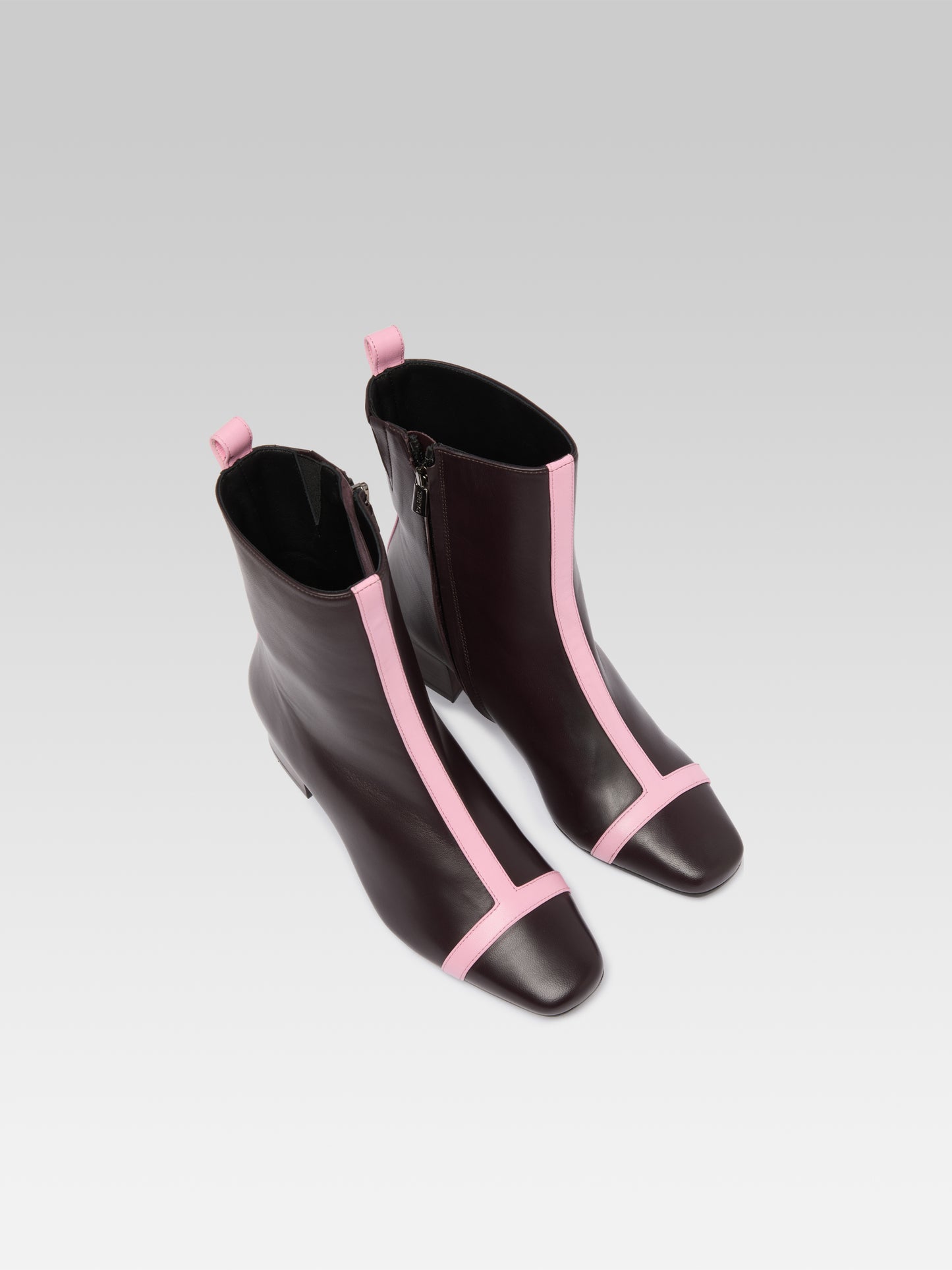 Audrey - Burgundy and pink leather ankle boots