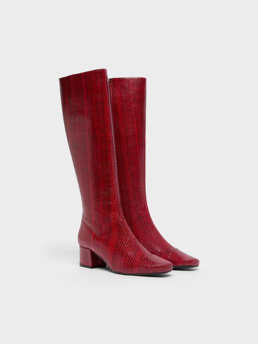 Malaga - Red python print leather boots - Image number 2