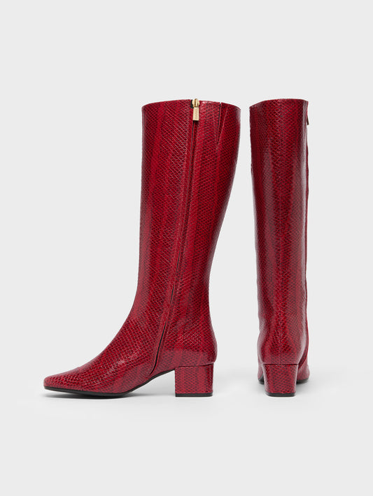 Malaga - Red python print leather boots - Image number 3