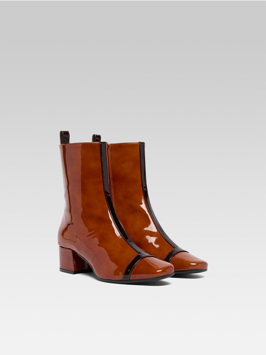 Audrey - Caramel and brown patent leather ankle boots - Image number 2