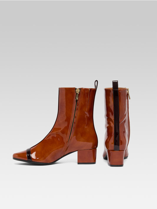 Audrey - Caramel and brown patent leather ankle boots - Image number 3