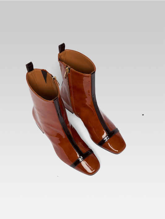 Audrey - Caramel and brown patent leather ankle boots - Image number 4