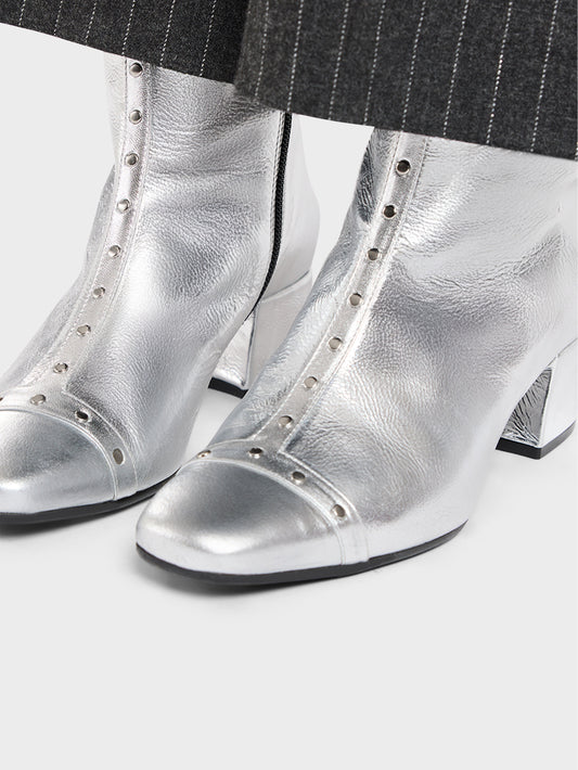 Audrey  - Silver laminated leather ankle boots with studs - Image number 7