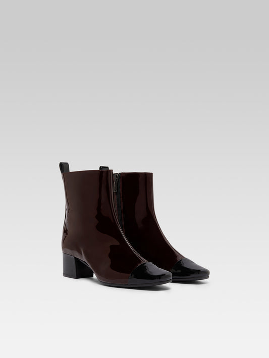 Estime - Bottines cuir verni marron et noir - Image numéro 7