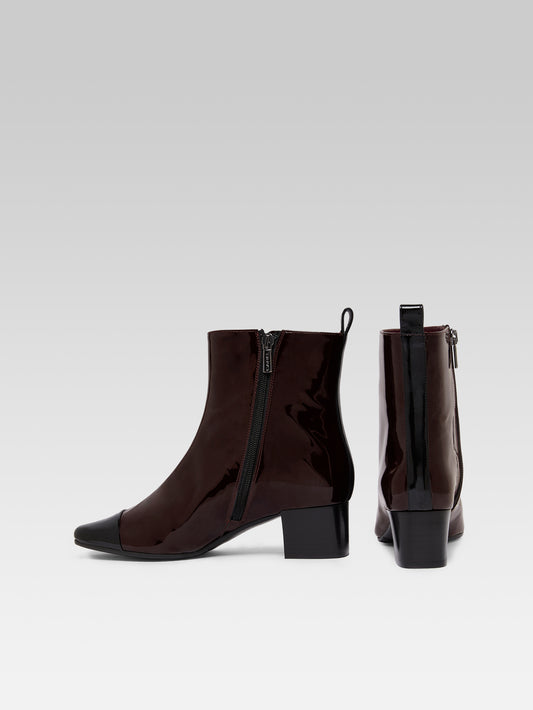 Estime - Bottines cuir verni marron et noir - Image numéro 5