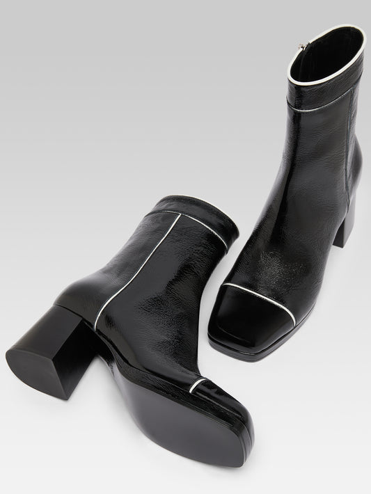 Alba - Bottines cuir naplack noir et ivoire - Image numéro 5