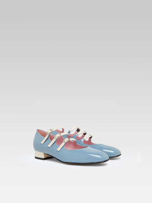 Ariana - Ballerines babies cuir verni upcyclé bleu et ivoire - Image numéro 5