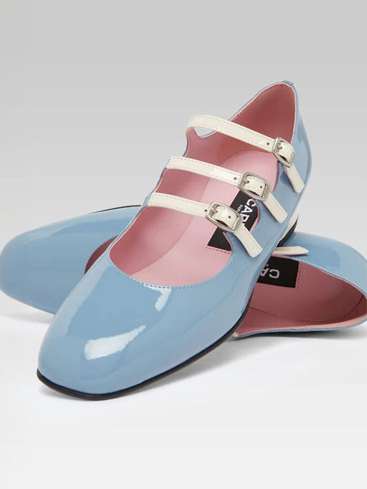 Ariana - Ballerines babies cuir verni upcyclé bleu et ivoire - Image numéro 2