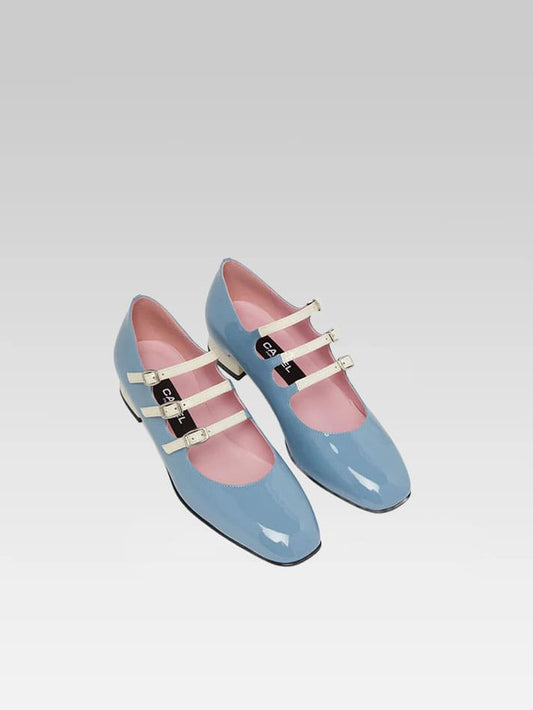 Ariana - Ballerines babies cuir verni upcyclé bleu et ivoire - Image numéro 3