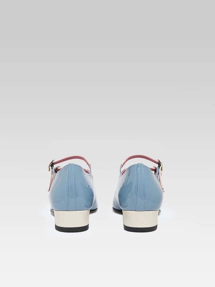 Ariana - Blue and ivory upcycled patent leather Mary Janes ballet-flats - Image number 4