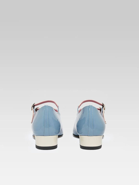 Ariana - Ballerines babies cuir verni upcyclé bleu et ivoire - Image numéro 4