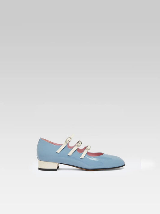 Ariana - Ballerines babies cuir verni upcyclé bleu et ivoire