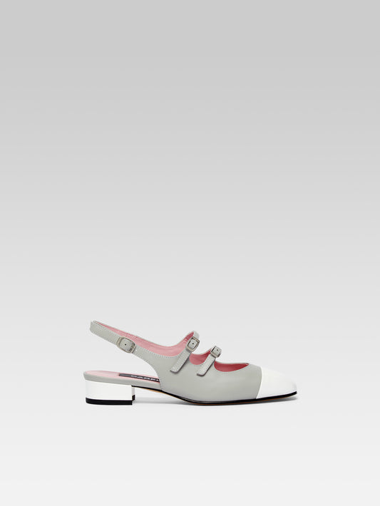 Abricot - Babies slingback cuir gris et cuir verni blanc