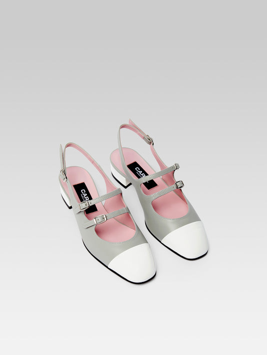 Abricot - Babies slingback cuir gris et cuir verni blanc - Image numéro 3