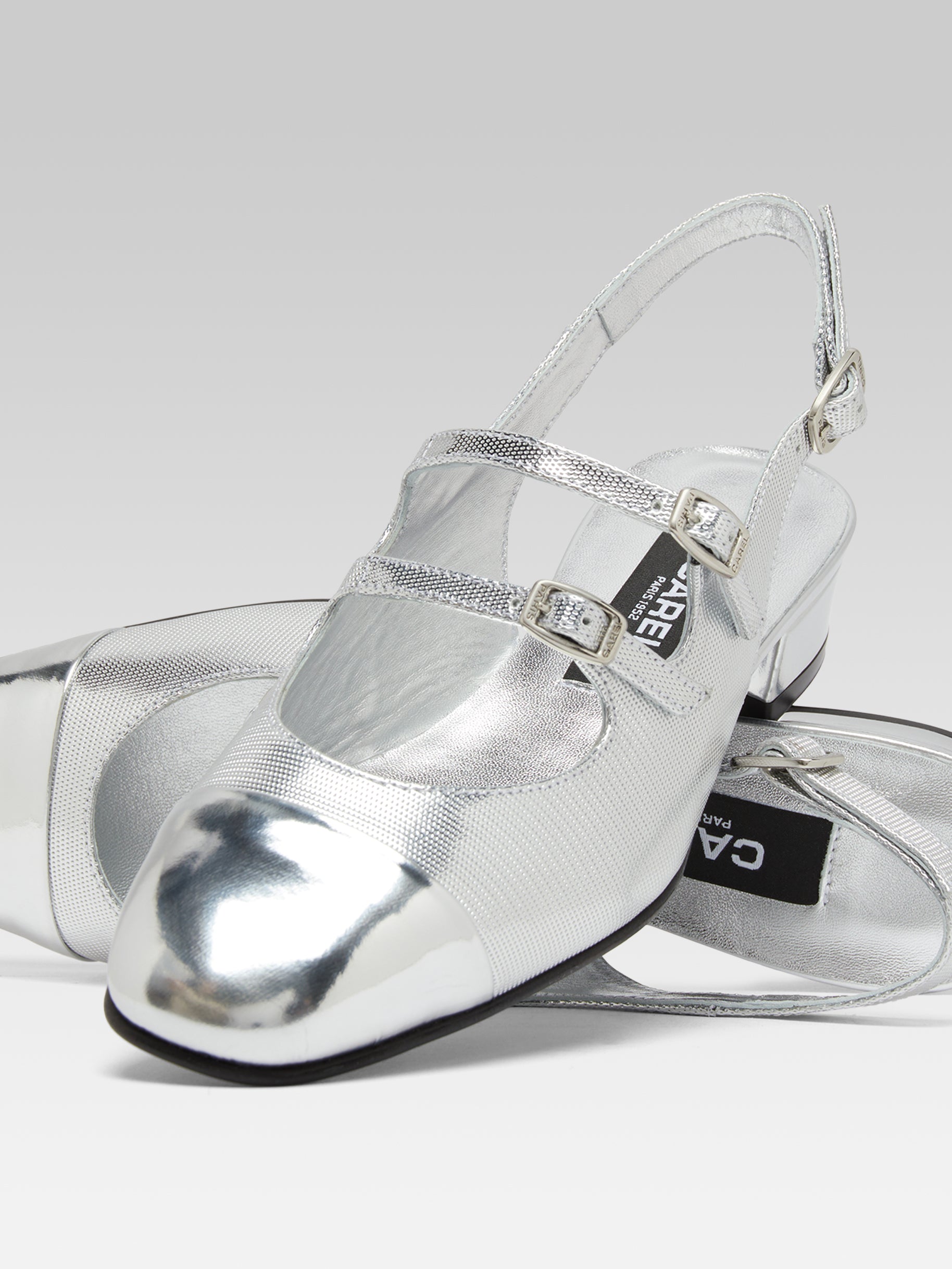 Abricot - Silver embossed leather slingback Mary Janes