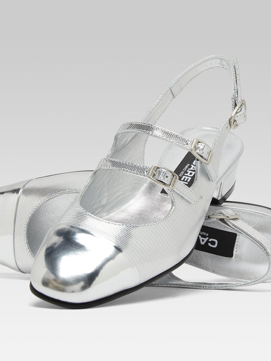 Abricot - Silver embossed leather slingback Mary Janes - Image number 2