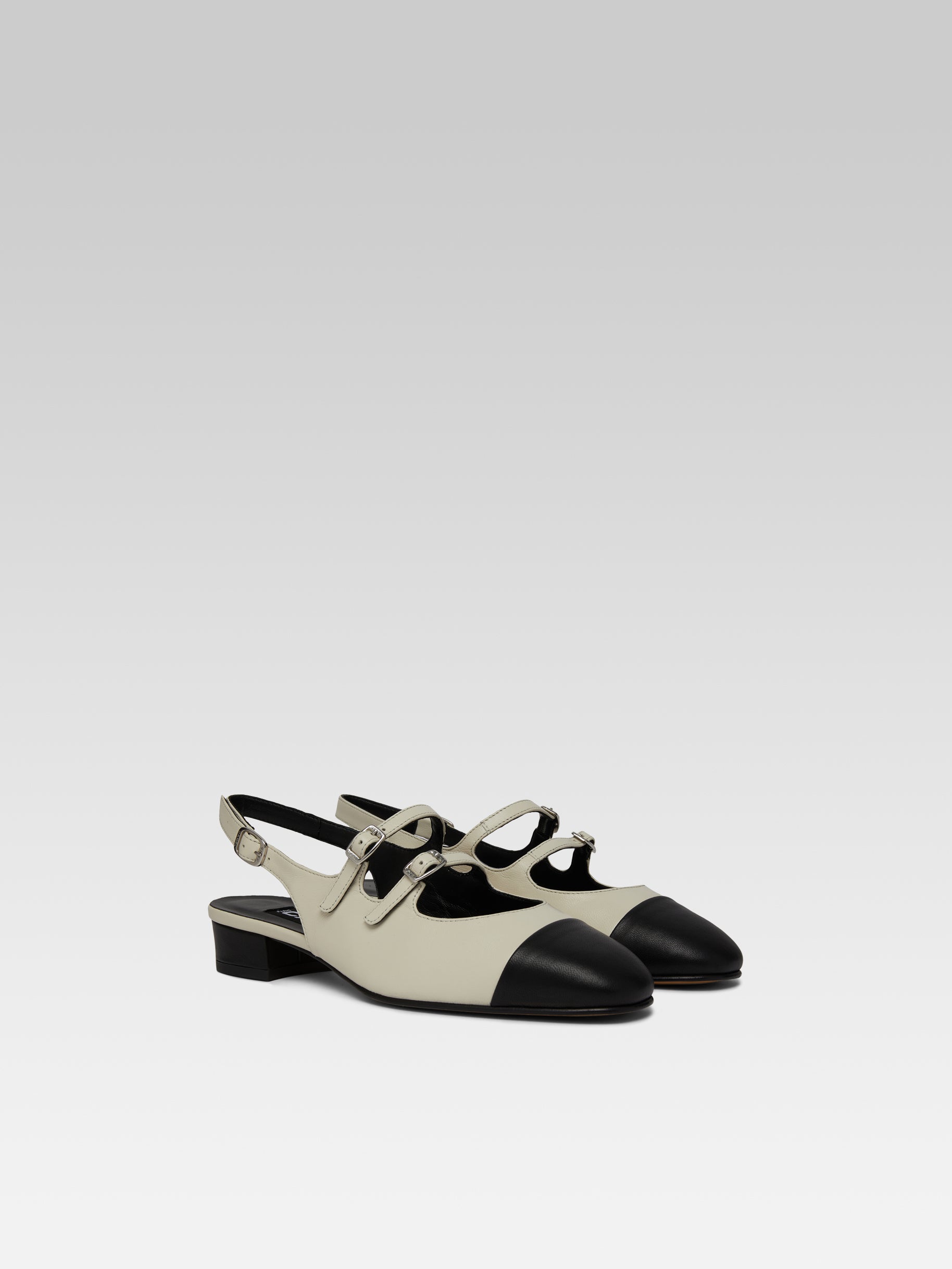 Abricot - Beige and black leather slingback Mary Janes - Image number 4