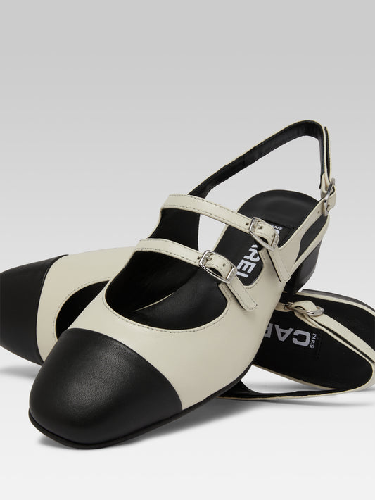 Abricot - Babies slingback cuir beige et noir - Image numéro 2