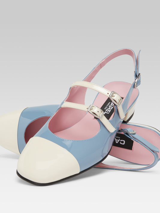 Abricot - Babies slingback cuir verni upcyclé bleu et ivoire - Image numéro 4
